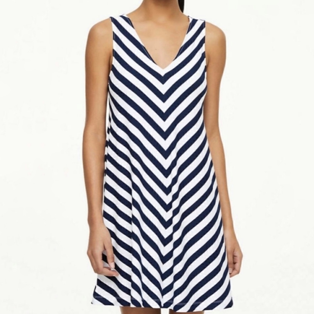 Loft Black And White Striped V-neck Tank Swing Dress Large